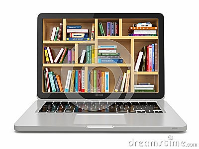 E-learning education or internet library. Laptop and books. Stock Photo