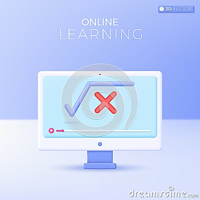 E-learning icon symbols. mathematic, formula, calculation, equal, Online education at home concept. 3D vector isolated Vector Illustration