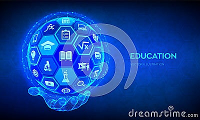 E-learning. Innovative online education technology concept. Webinar, teaching, online training courses. Skill development. Stock Photo