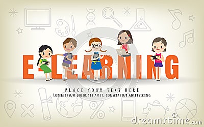 E-learning kids education course concept illustration Vector Illustration