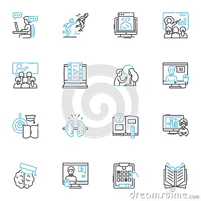 E-learning linear icons set. Digital, Accessible, Interactive, Innovative, Adaptive, Engaging, Convenient line vector Vector Illustration