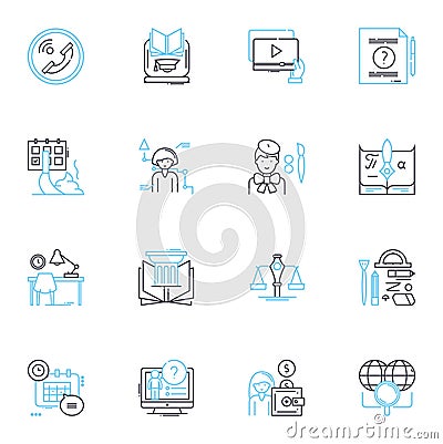 E-learning linear icons set. Digital, Online, Education, Virtual, Learning, Instruction, Courseware line vector and Vector Illustration