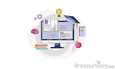 E-learning, online education at home. Modern vector illustration concepts for website and mobile website development Vector Illustration