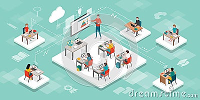 E-learning, online education and virtual classroom Vector Illustration