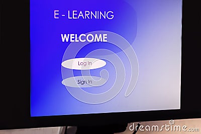 E-learning word on pc screen. Online education concept, distance courses or webinar log in page Stock Photo