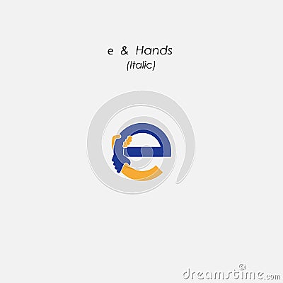 e - Letter abstract icon & hands logo design vector Vector Illustration