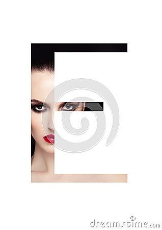 E letter beauty makeup girl creative fashion font Stock Photo