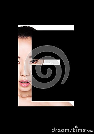 E letter beauty makeup girl creative fashion font Stock Photo