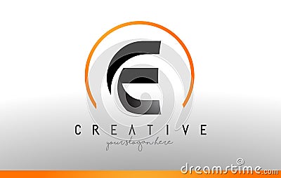 E Letter Logo Design with Black Orange Color. Cool Modern Icon T Vector Illustration