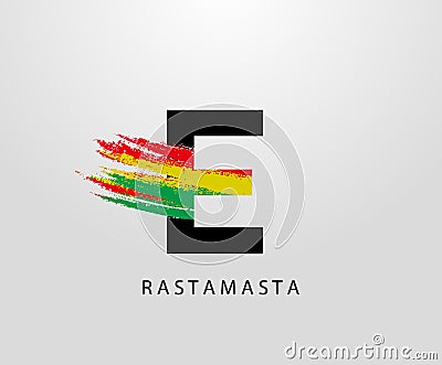 E Letter Logo With Splatter and Rasta Color. Letter E Reggae Vector Illustration