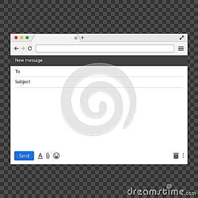 E-mail blank. Interface Email. Template popular browser with blank mail for message. Vector Illustration
