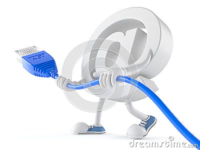 E-mail character with network cable Stock Photo