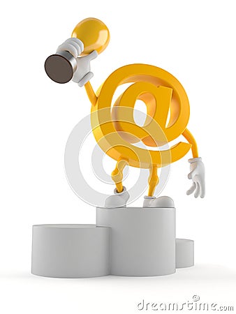 E-mail character on podium holding trophy Cartoon Illustration