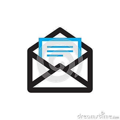 E-mail icon on white background vector illustration. Envelope with document concept sign. Message letter creative symbol. Graphic Vector Illustration