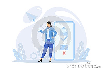 E-mail marketing and promotion illustration. Characters sending advertising mails and promotional offers with sales and discounts Vector Illustration