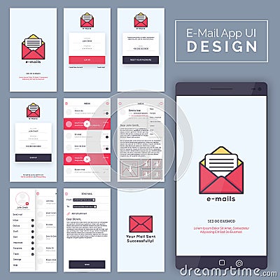 E-Mail Mobile App UI, UX and GUI template layout. Stock Photo