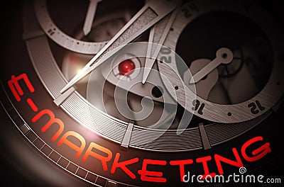 E-Marketing on the Luxury Wrist Watch Mechanism. 3D. Stock Photo