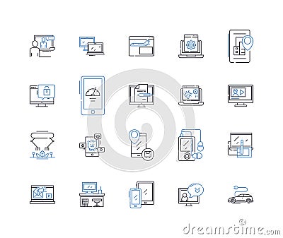 E-space line icons collection. Virtual, Immersive, Digital, Augmented, Remote, Online, Cyber vector and linear Vector Illustration