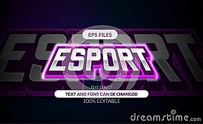 E-Sport gaming editable text effect. eps vector file. cyber game digital with glow purple pink color Vector Illustration