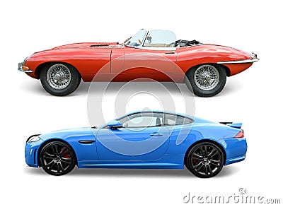 E type and F type Jaguar Stock Photo