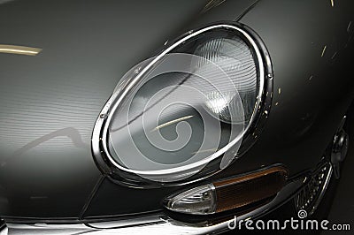 E-Type Jaguar Front Headlight Stock Photo