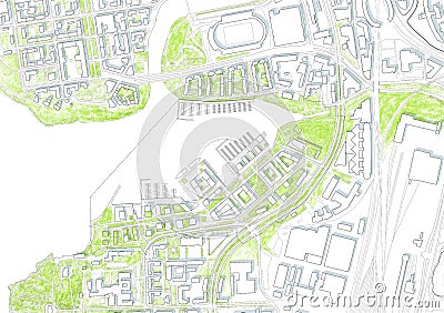 2D plan - conceptual plan of the city district Stock Photo