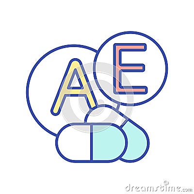 A, E vitamins daily intake RGB color icon Vector Illustration