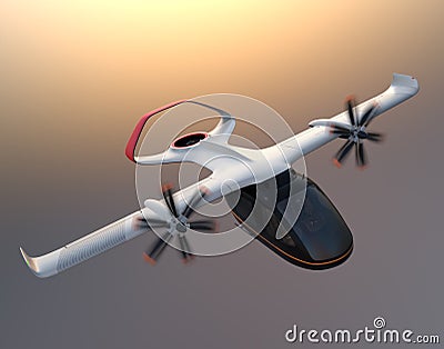 E-VTOL passenger aircraft flying in the sky Stock Photo