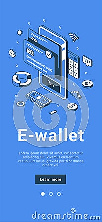 E wallet for wireless contactless payment check in transaction use smartphone application vector Vector Illustration