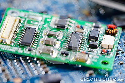 E-waste electronic, computer circuit cpu chip mainboard core processor electronics device Stock Photo