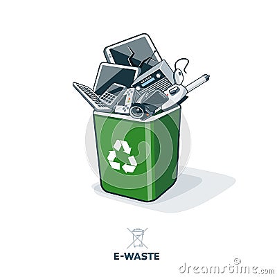 E-Waste in Recycling Bin Vector Illustration