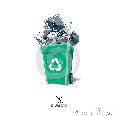 E-Waste in Recycling Bin Vector Illustration