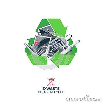 E-Waste in Recycling Sign Symbol Vector Illustration
