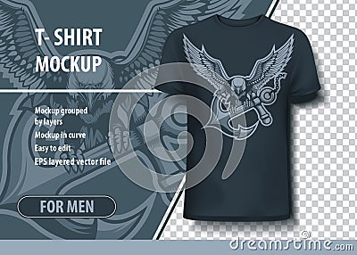 Eagle with Anchor in claws. T-Shirt template Vector Illustration