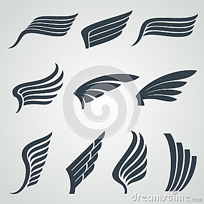 Eagle and angel wings icons. Flight vector heraldic symbols isolated Vector Illustration