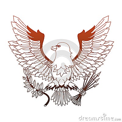 Eagle with arrows and leaves red lines Vector Illustration