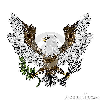 Eagle with arrows and leaves scribble Vector Illustration