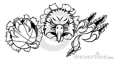 Eagle Basketball Cartoon Mascot Ripping Background Vector Illustration