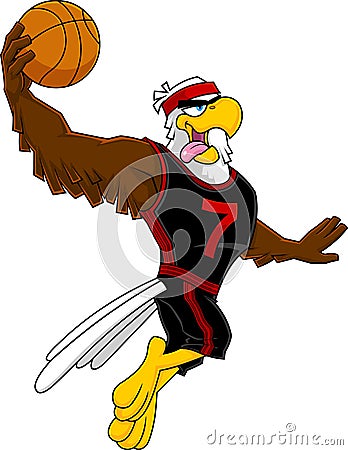 Eagle Basketball Player Cartoon Character Moving Dribble Vector Illustration