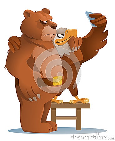 Eagle and bear making selfie. Vector Illustration