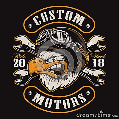 Eagle biker t-shirt design color version Cartoon Illustration