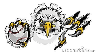 Eagle Baseball Cartoon Mascot Tearing Background Vector Illustration