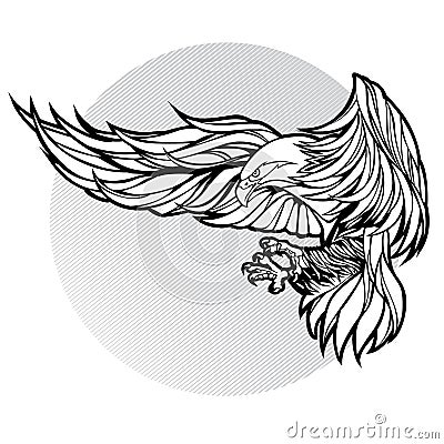 eagle bird flying drawing black illustration Vector Illustration