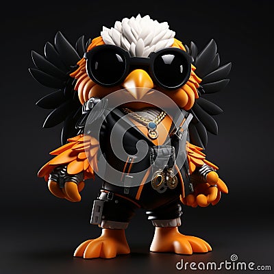 Toonami-inspired Eagle Figurine With Sunglasses And Axe Stock Photo