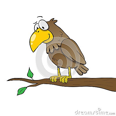 Eagle or brown bird standing on branch Vector Illustration