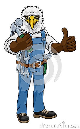 Eagle Mascot Carpenter Handyman Holding Hammer Vector Illustration