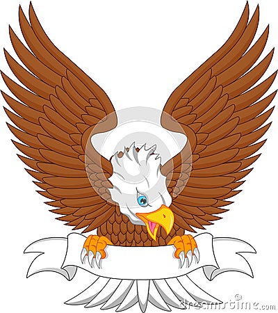 Eagle cartoon with blank sign Vector Illustration