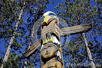 Eagle carving on the Totem Pole at the East Gate, Algonquin Park. Editorial Stock Photo