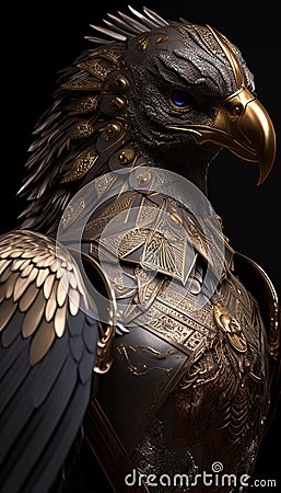 Eagle in Chinese armor showcases a majestic and powerful bird donning ancient armor, symbolizing strength and honor Stock Photo