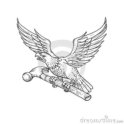 Eagle Clutching Hammer Drawing Vector Illustration